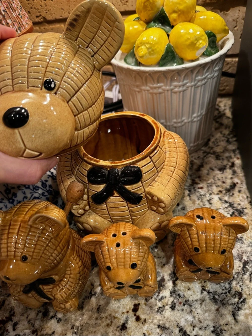 Vintage Bear Canister Set in Honey Brown with Black Bows
